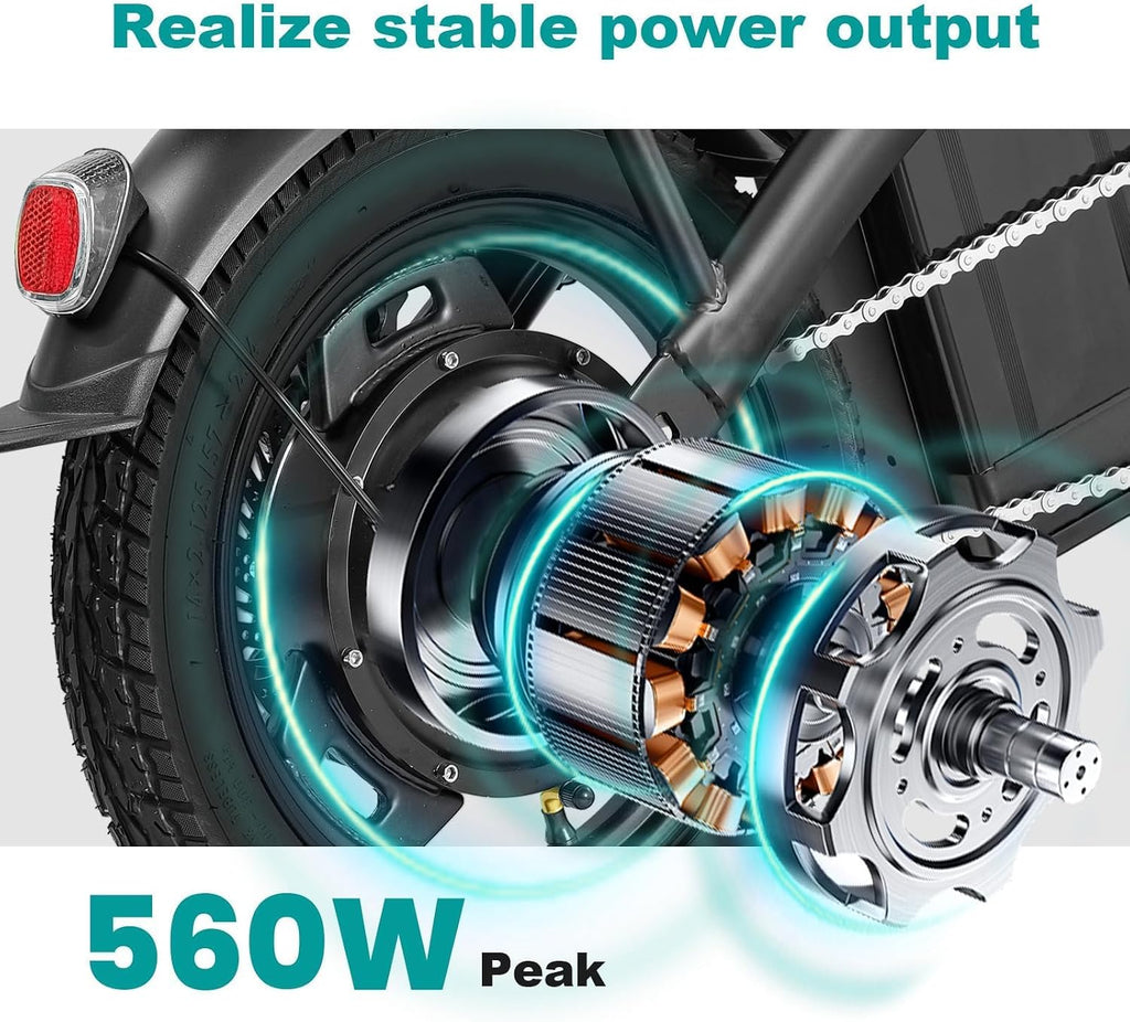 Electric Bike for Adults and Teens, 560W Motor 24MPH Compact Commuter Ebike, 32 Miles Range, 48V 10Ah Battery, 3 Shock Absorbers, 14' Mini Foldable Electric Bicycles with Basket, UL 2849 Certified
