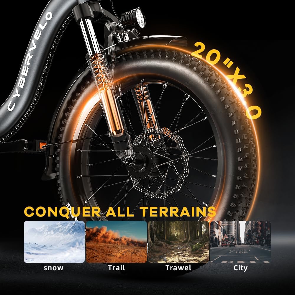 Cybervelo 750W Folding Electric Bike,48V 20AH Removable Battery EBike,20MPH,80 Miles Max Range Electric Bike for Adults, 20' Fat TireFoldable ebike, Adult Electric Bicycles