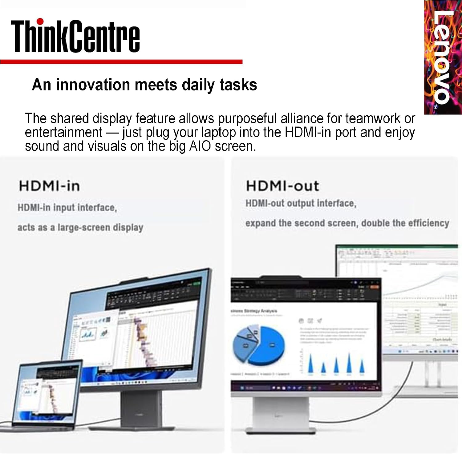 Lenovo ThinkCentre All-in-One Computer | Intel 10-core i7 Processor (4.9GHz) | 16GB DDR5 RAM, 512GB SSD | 24'' Full HD Display | Wi-Fi 6 | Bluetooth | USB-C | HDMI in&Out | KB&Mouse | Windows 11 Pro