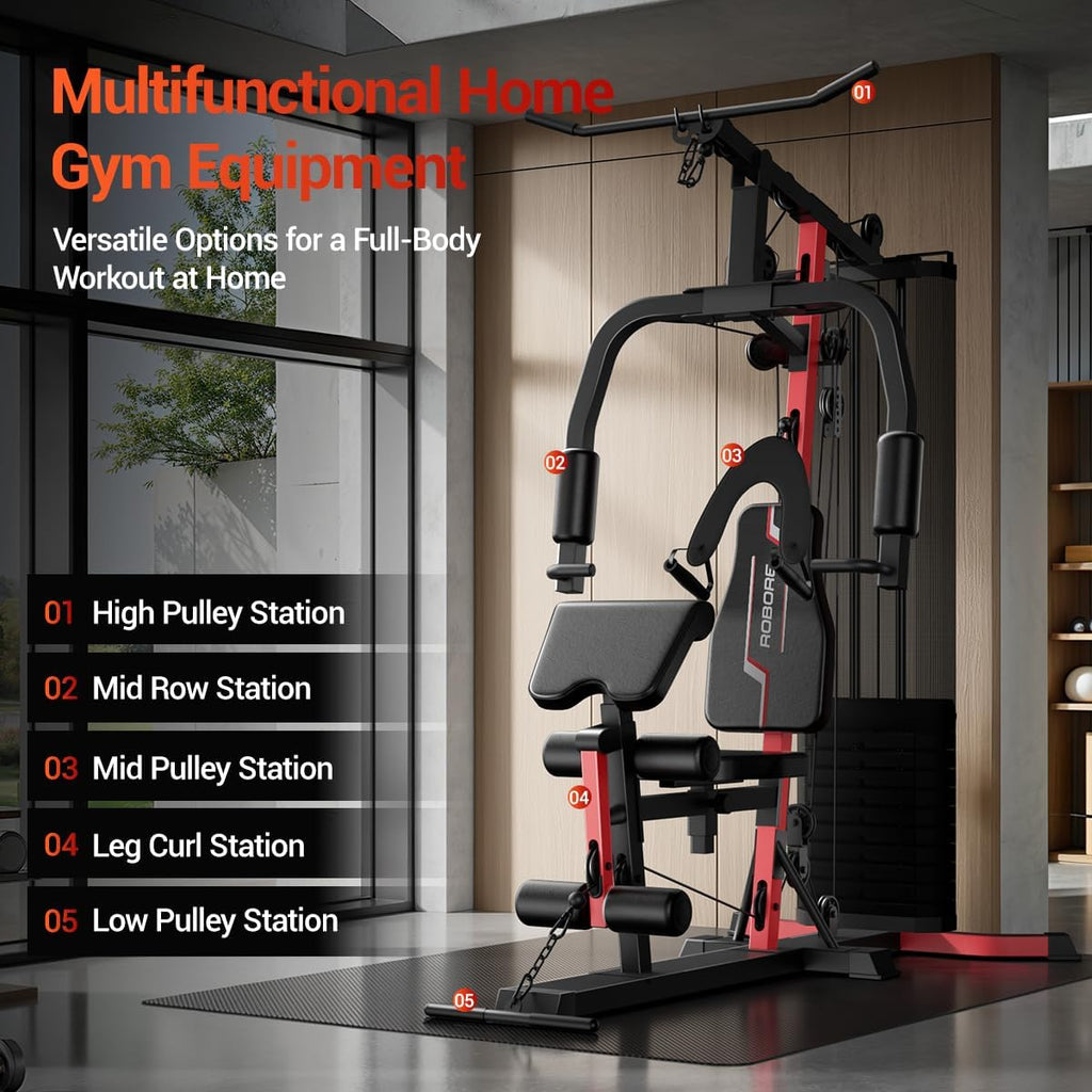 Home Gym System with 160LB Weight Stack, Multifunctional All-in-One Workout Station, Full Body Strength Training System