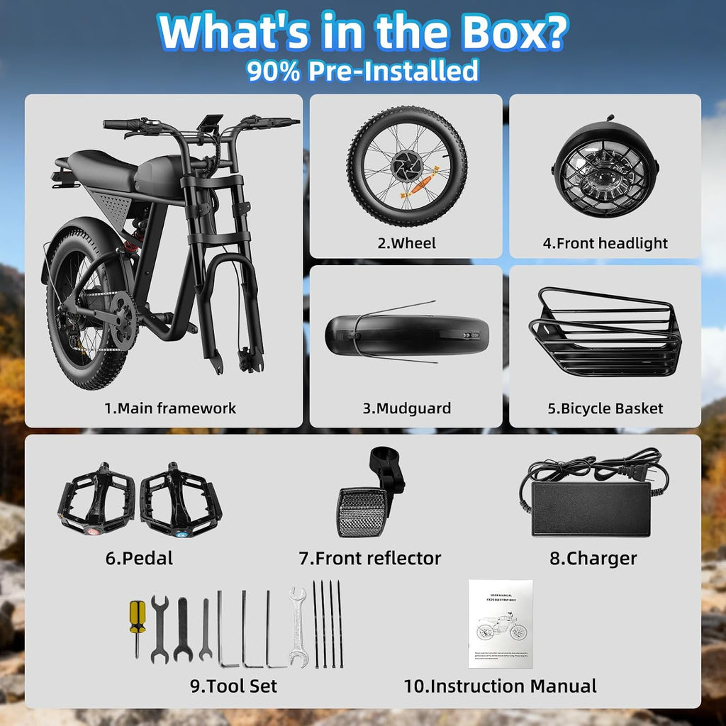 20' Electric Bike for Adults with 1000W/1600W/3000W Peak Dual Motor,Max Speed 33-37MPH,Up to 60Miles,Moped ebikes with 20/35Ah Battery,Shipped from USA Warehouse