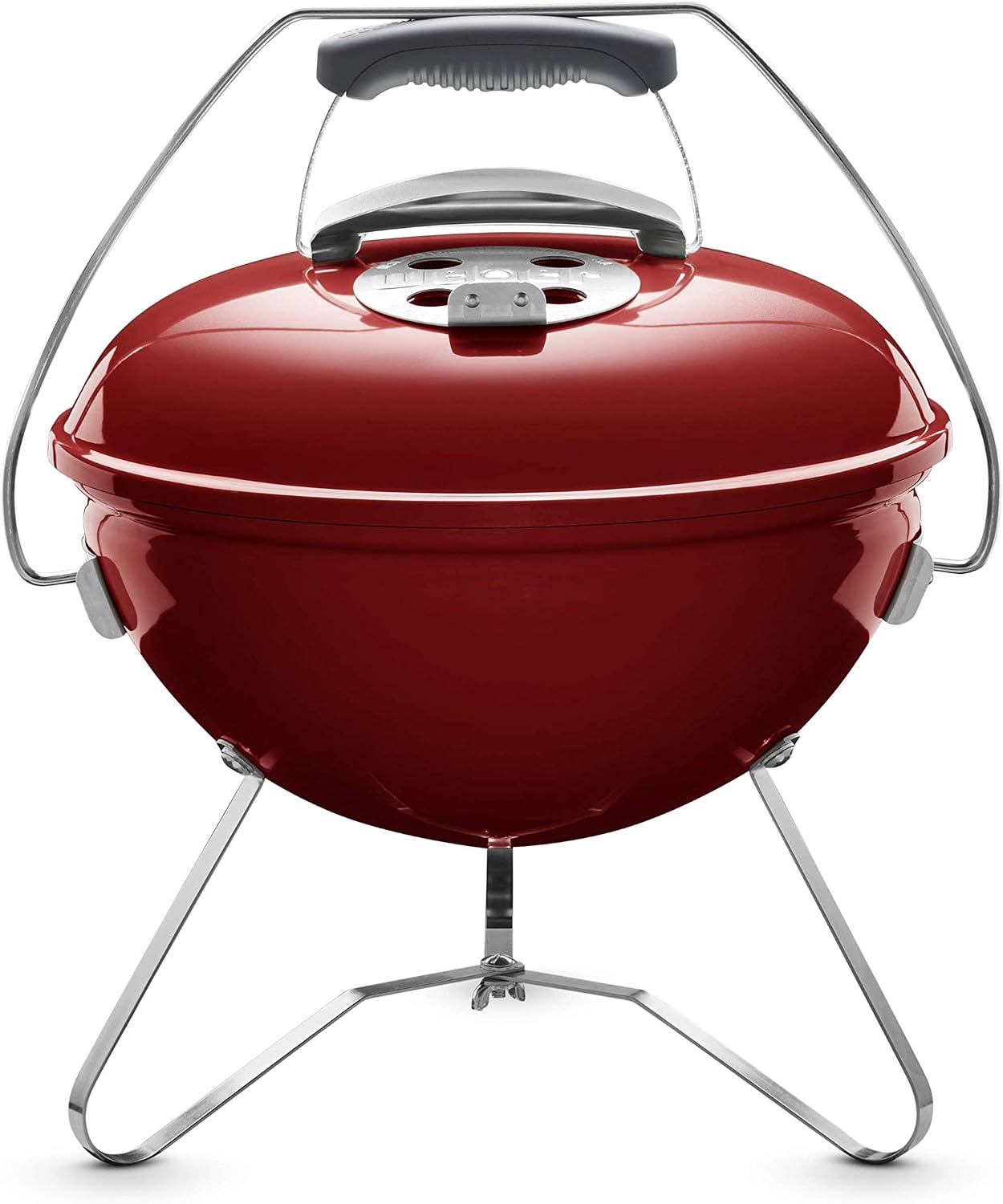 Weber Smokey Joe Premium Charcoal Grill Barbeque, 37cm | Portable BBQ Grill with Tuck-N-Carry Lid Cover & Plated Steel Legs | Folding Outdoor Cooker with Porcelain-Enamelled Bowl - Crimson (1123004)