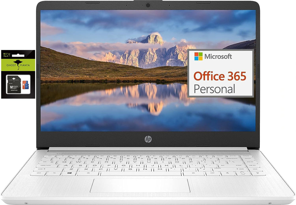 HP 14' Ultral Light Laptop for Students and Business, Intel Quad-Core, 8GB RAM, 192GB Storage(64GB eMMC+128GB Ghost Manta SD Card), 1 Year Office 365, USB C, Win 11 S