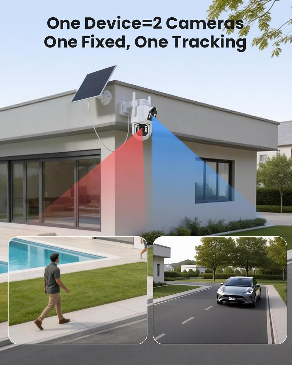 Hiseeu Solar Security Cameras Wireless Outdoor, Auto Tracking Dual-Lens Wireless Cameras for Home Security with 10' Touchscreen, 2.4 & 5GHz WiFi Pro 4 Cam-Kit, 2 Way Audio, 500GB HDD, 0 Monthly Fee