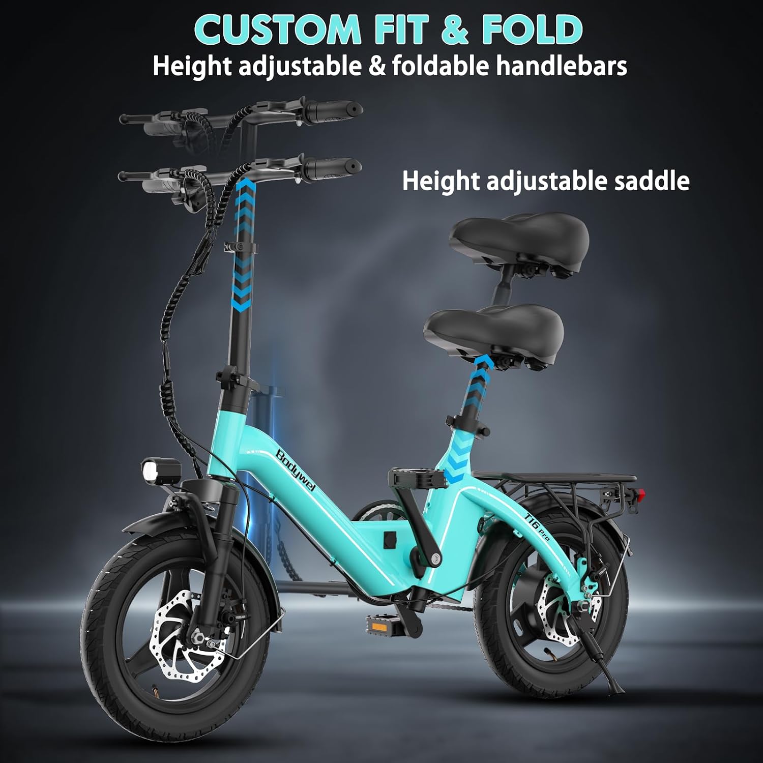 Bodywel Electric Bike for Adults, 14'/16''/20'' Ebike for Commuting, 750W/1500W Peak Motor Electric Bicycles, Foldable EBikes for Adults and Teens