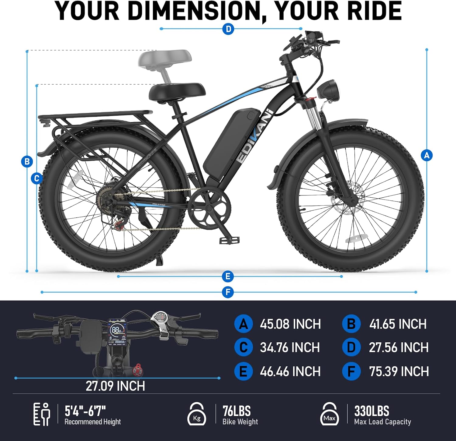 EDIKANI S01 26' Electric Bike for Adults, Peak 2000W 34MPH Fast E Bike for Men, 100 Miles Fat Tire Ebike for Adults Electric with 1104WH Removable Battery, E Bicycle for Commuter with Brake Light