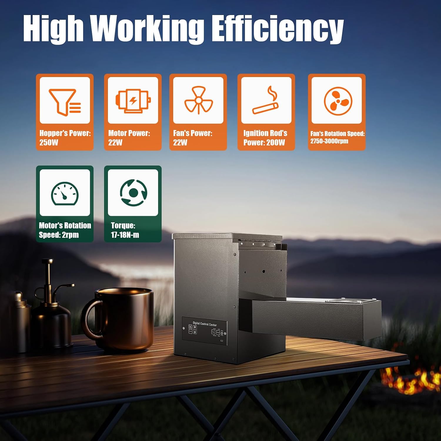 Pellet BBQ Smoker Hopper Assembly Kit, 250W 110V Electric Wood Pellet Smoker Grill Part Pellet Smoker Conversion Kit with Digital Temperature Controller for BBQ Smoke Bake Roast Braise Grill
