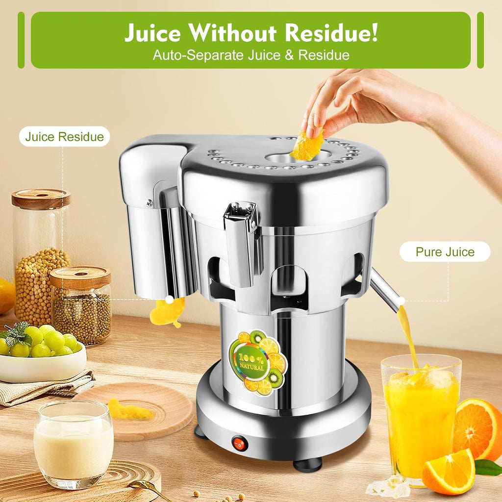 Juice Extractor, 370W 110V Commercial Electric Juicer Machine Fruit Vegetable Juice Extractor Stainless Steel Centrifugal Juicer Machine w/Push Rod for Families, Restaurants, Cafes