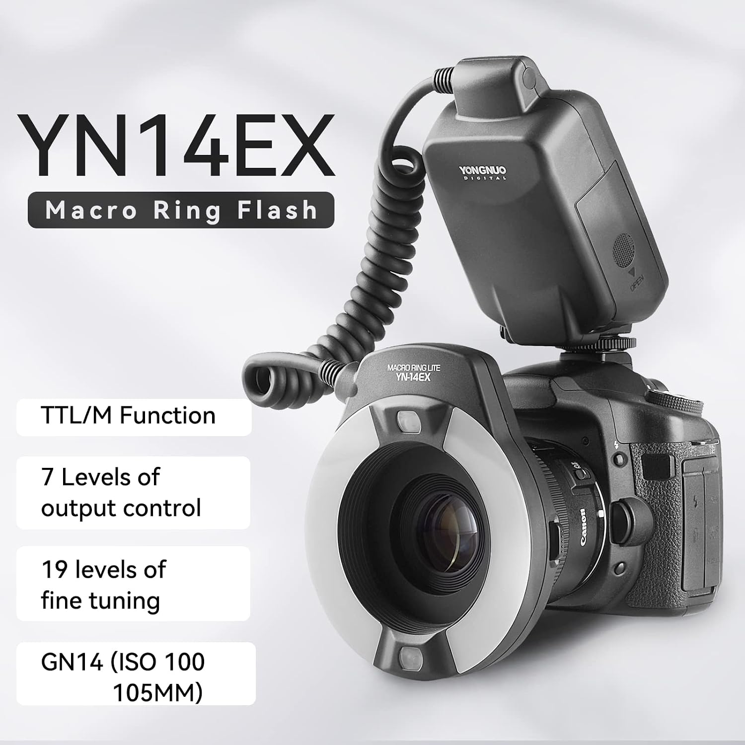 YONGNUO YN-14EX YN14EX TTL Macro Ring Flash, LED Flash Light with Adapter Ring for Canon EOS DSLR Cameras, as Canon MR-14EX