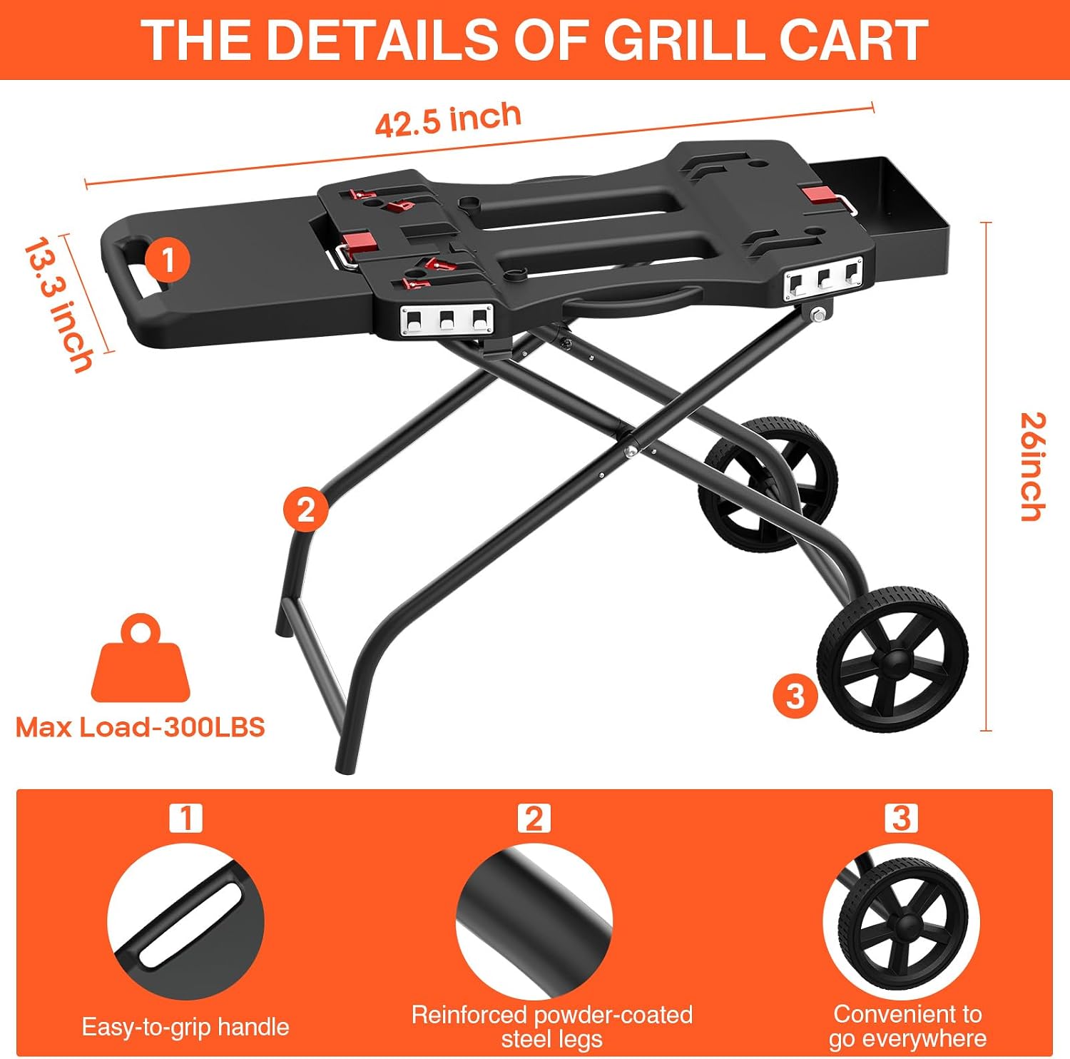 Outdoor Grill Stand for Weber Q1200, Q1000, Q2200, Q2400, Portable Grill Cart for Blackstone 17'& 22' Table Top Griddles, for Weber Grill,Griddle Stand for Blackstone,for Travel and Camping
