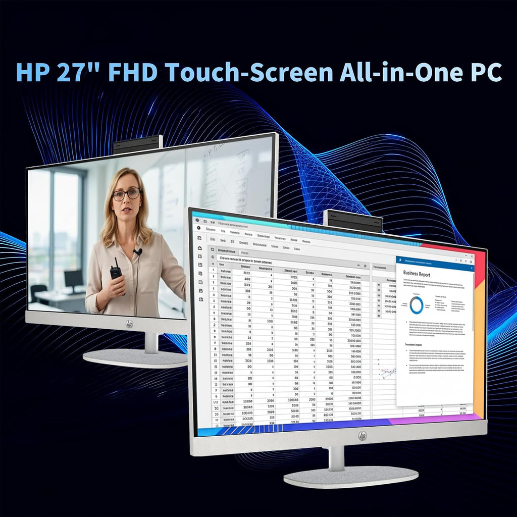 HP 27' Touch Screen All-in-One Desktop Computer PC - 32GB DDR5 RAM, 1TB SSD, Intel 12-Core Ultra 7 155U, Adjustable Angle, FHD IPS Touchscreen, Wireless KB&Mouse, Win11 Pro, RECOLX AI Voice Recorder