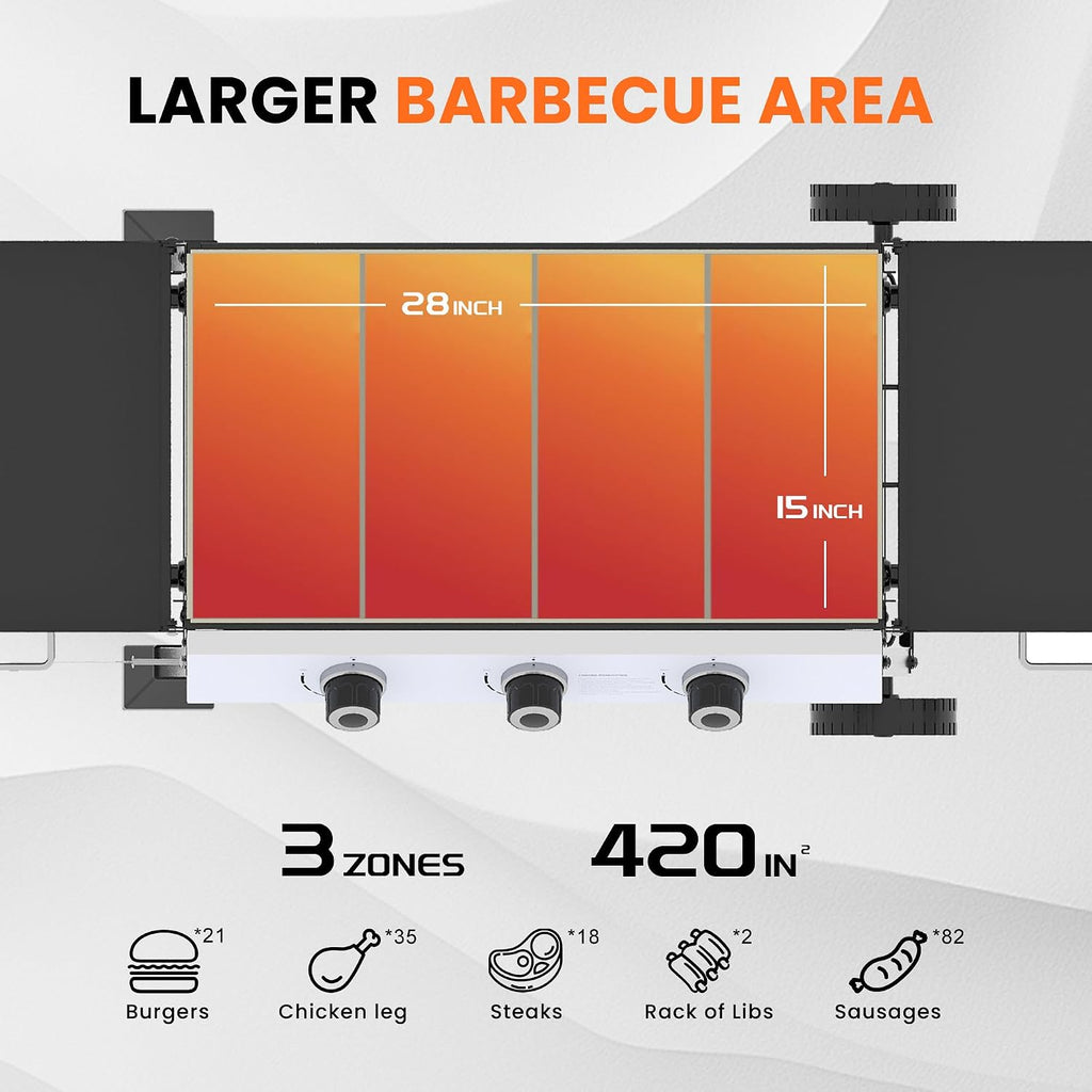 28 Inch Outdoor Flat Top Gas Propane Griddle with 3 Burners 36,000BTU,Powder Coated Steel Portable Gas Grill with Side Shelves for BBQ,Camping,Backyard