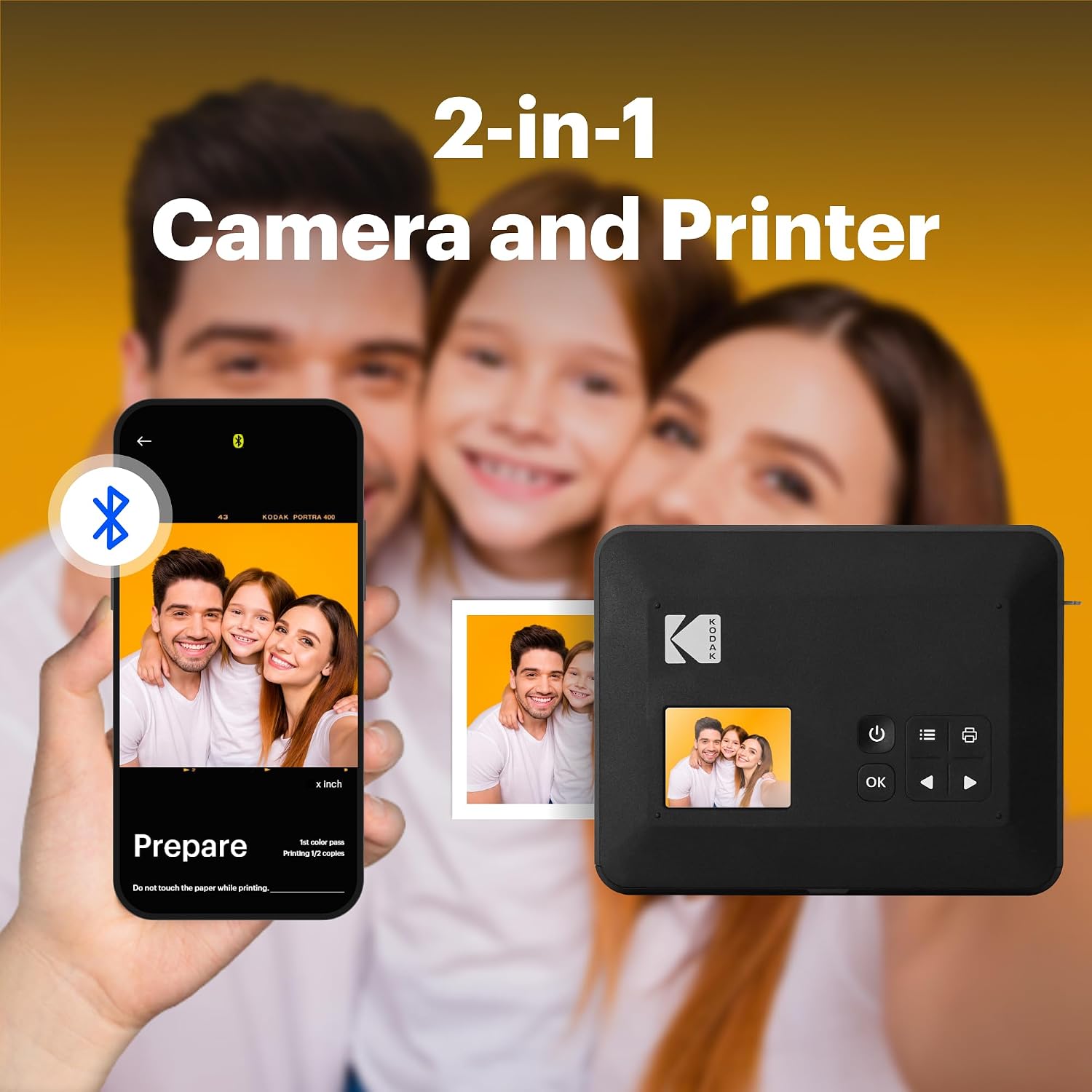 KODAK Mini Shot 3 Retro 3x3' Instant Digital Camera & Photo Printer, 38 Sheets, 2-in-1 Portable Print Camera, Bluetooth Smartphone Printer for iOS & Android, 4PASS Dye Sublimation, White
