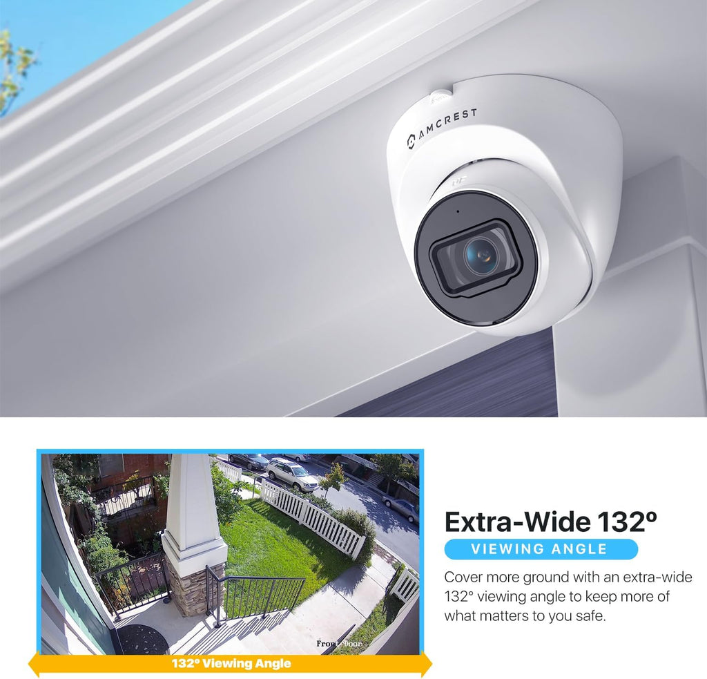 Amcrest 2-Pack 5MP UltraHD Outdoor Security IP Turret PoE Camera with Mic/Audio, 5-Megapixel, 98ft NightVision, 132° FOV, IP67 Weatherproof, MicroSD Recording (256GB), 2PACK-IP5M-T1179EW-AI-V3 White