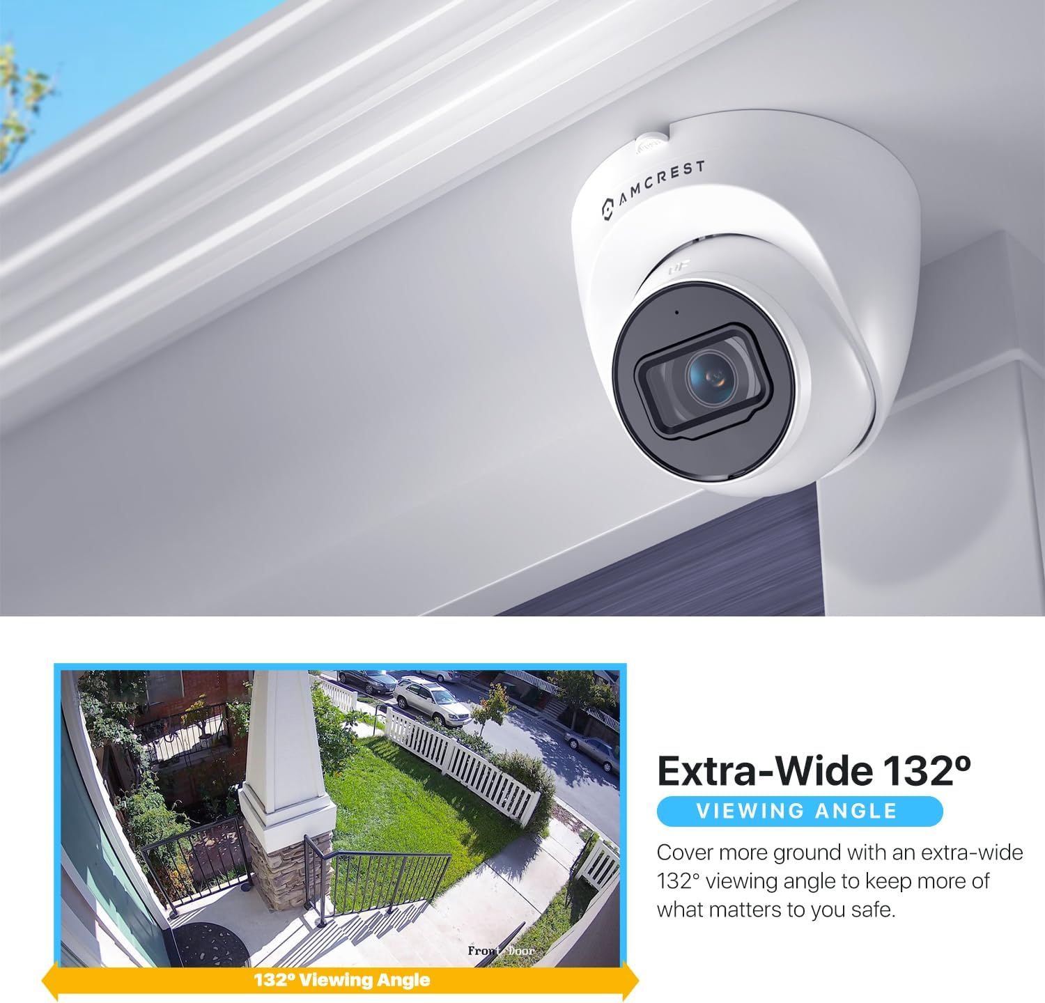 Amcrest 2-Pack 5MP UltraHD Outdoor Security IP Turret PoE Camera with Mic/Audio, 5-Megapixel, 98ft NightVision, 132° FOV, IP67 Weatherproof, MicroSD Recording (256GB), 2PACK-IP5M-T1179EW-AI-V3 White