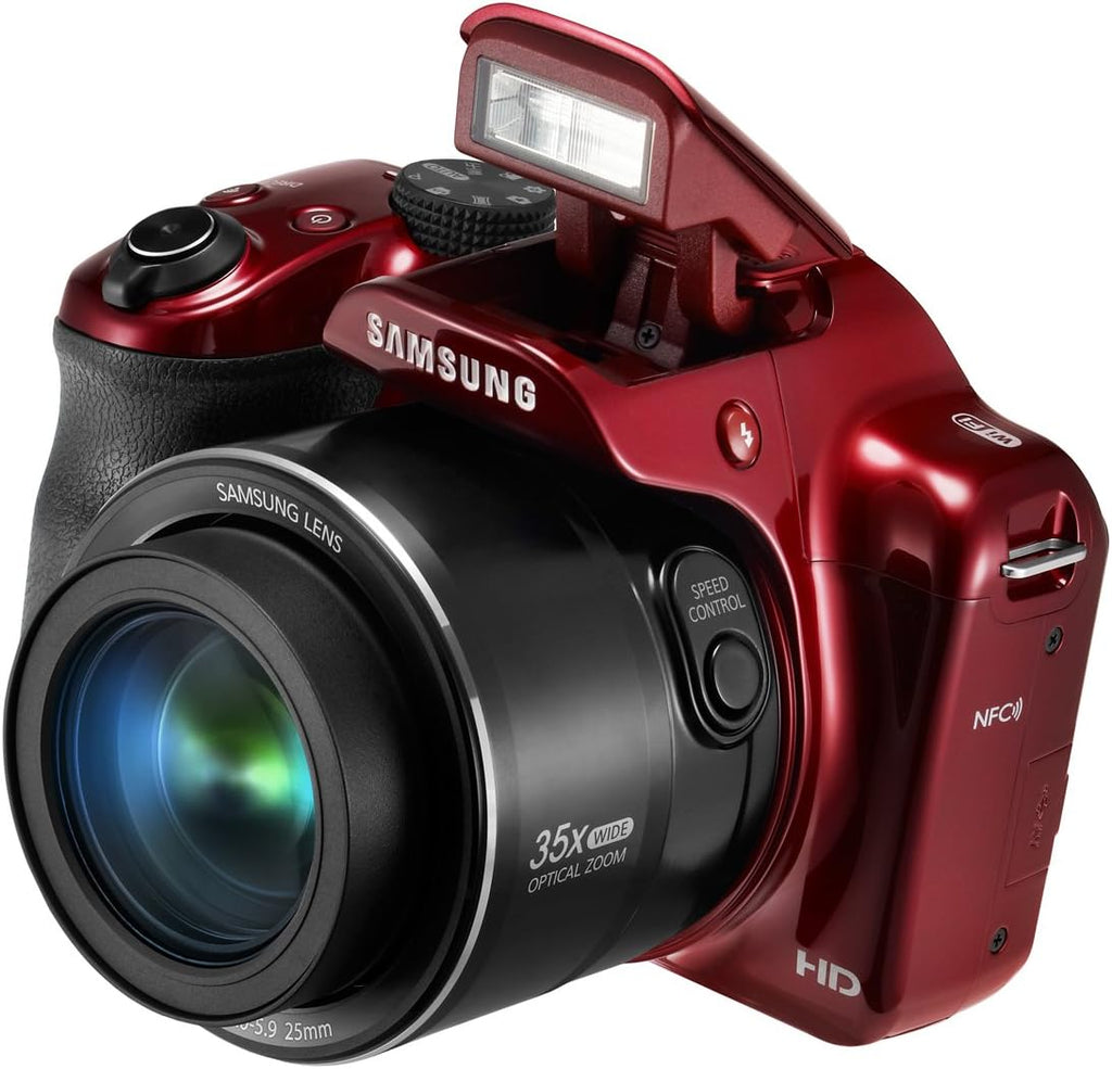 Samsung WB1100F 16.2MP CCD Smart WiFi & NFC Digital Camera with 35x Optical Zoom, 3.0' LCD and 720p HD Video (Red)