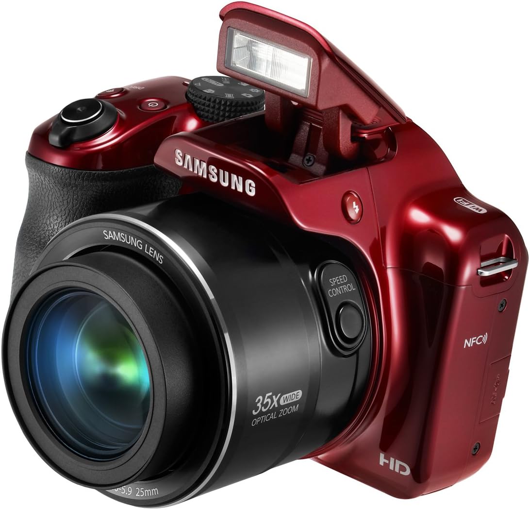 Samsung WB1100F 16.2MP CCD Smart WiFi & NFC Digital Camera with 35x Optical Zoom, 3.0' LCD and 720p HD Video (Red)