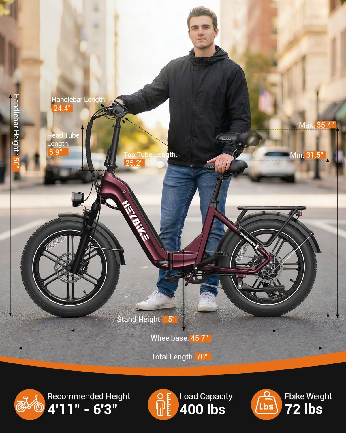 Heybike Ranger 20'x4.0' Fat Tire Folding Electric Bike for Adults, 1200W/1800W Peak Motor, 28/32MPH, up to 55/90 Miles Range, UL2849 Certified Removable Battery for Commute Beach Mountain Snow E Bike