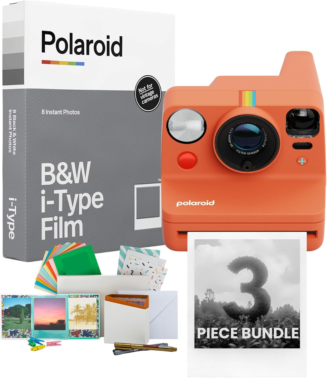 Polaroid Now Plus Generation 3 Coral Instant Camera Bundle with Black and White Film and Film Kit (3 items)