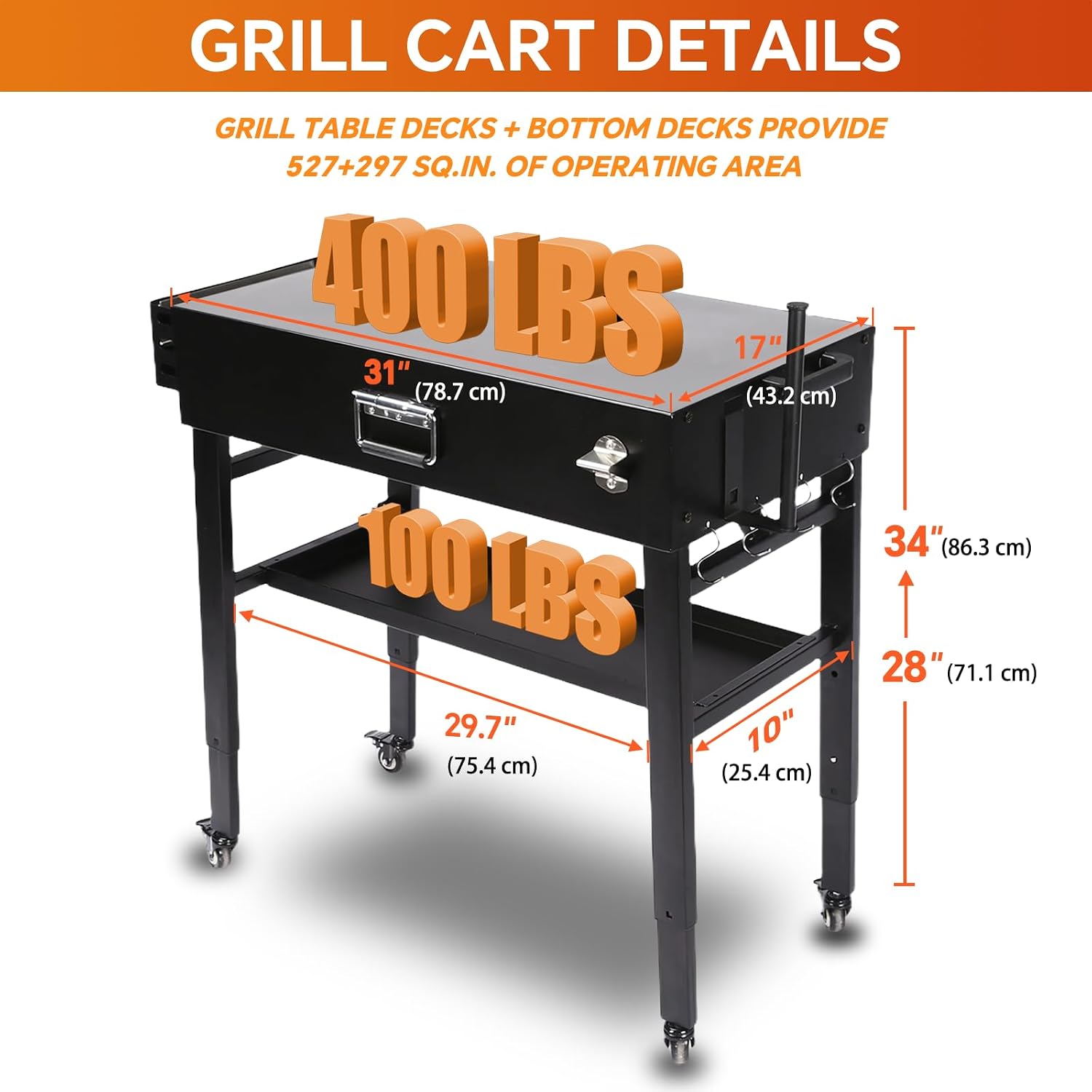 Grill Table for Ninja, Universal Foldable Grill Cart for Blackstone, Weber, Ooni Pizza Oven, Portable Outdoor Grill Stand, Adjustable Height 28''-36'', with Caddy, Paper Towel Holder, 4 Wheels