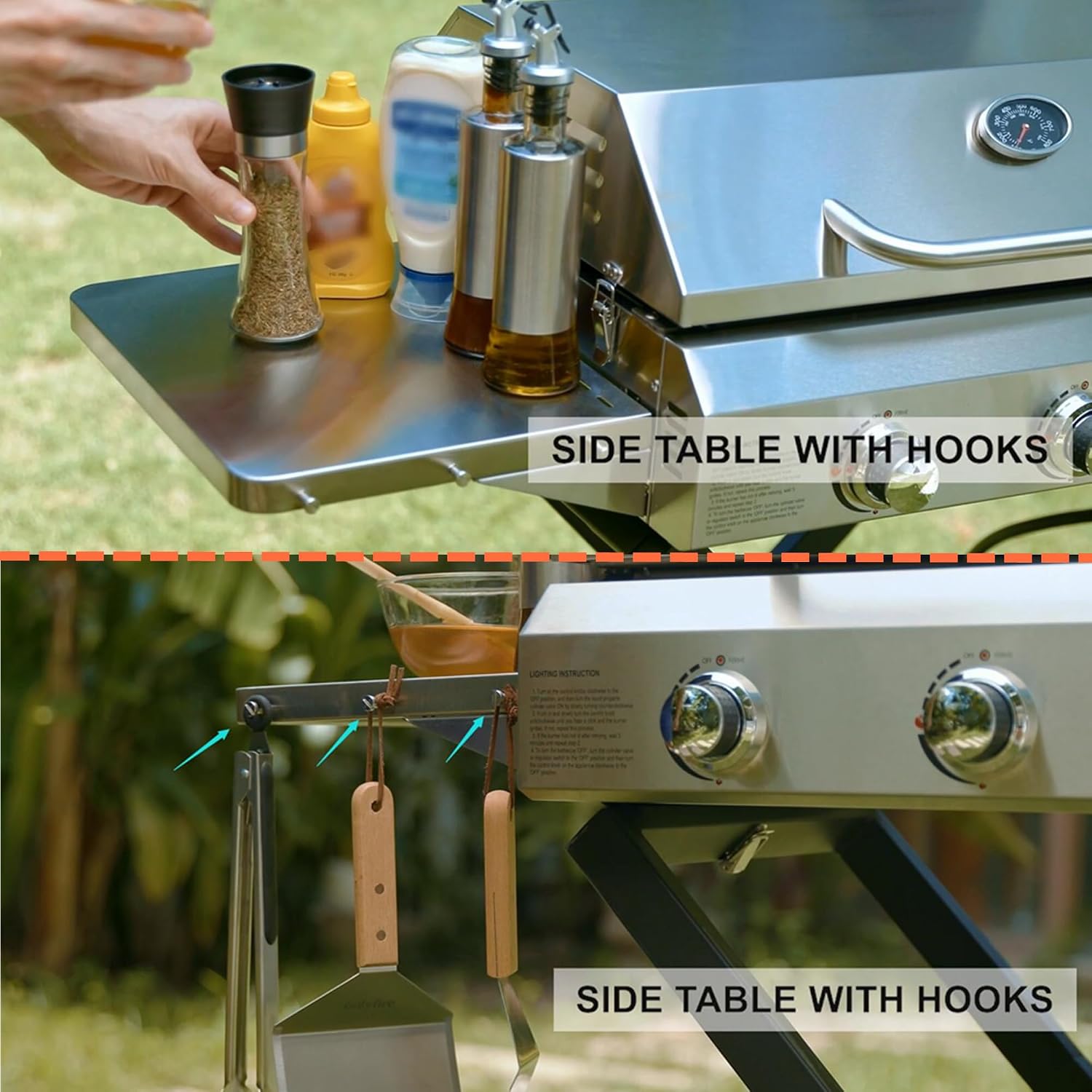 BBQ Gas Grill 3-Burner with Foldable Cart & Side Table, Premium Portable Propane Grill with 22' Cooking Grate for Outdoor Patio Backyard Barbecue Camping Tailgating RV, Stainless Steel, Classic GS308