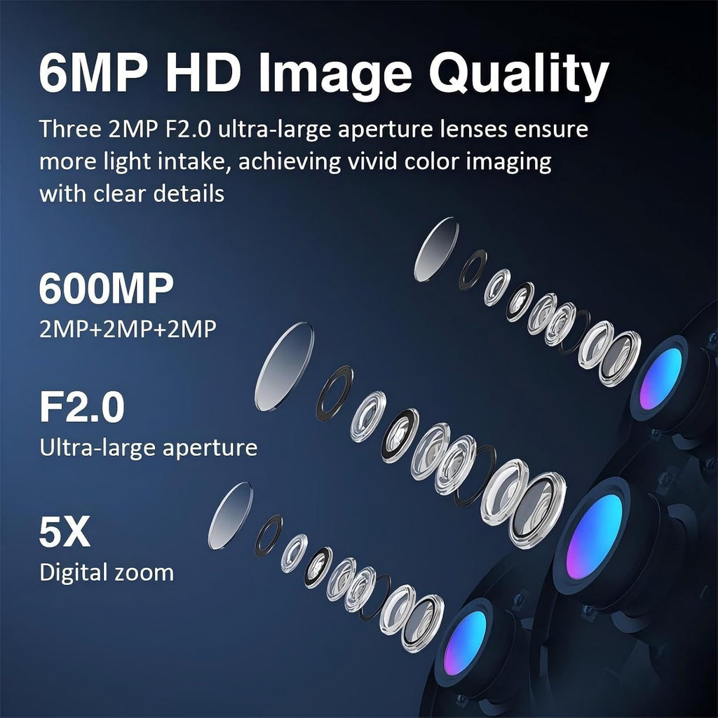 EVERSECU Triple Lens WiFi PTZ Security Camera, Three Cameras in One, Side Cameras with Adjustable All-Angle Arm, 2K 360° View No Blind Spot, Auto Tracking, Spotlight, 2 Way Audio（2pack
