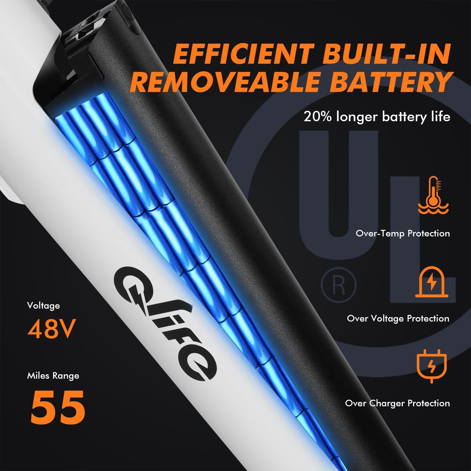 Qlife Cityone Electric Bike for Adults & Teens, Step-Through Commuter Ebike, 1000W Peak Motor, 55-Mile Range, 48V Removable Battery, 26-Inch City Tires, 7-Speed, Up to 25 MPH