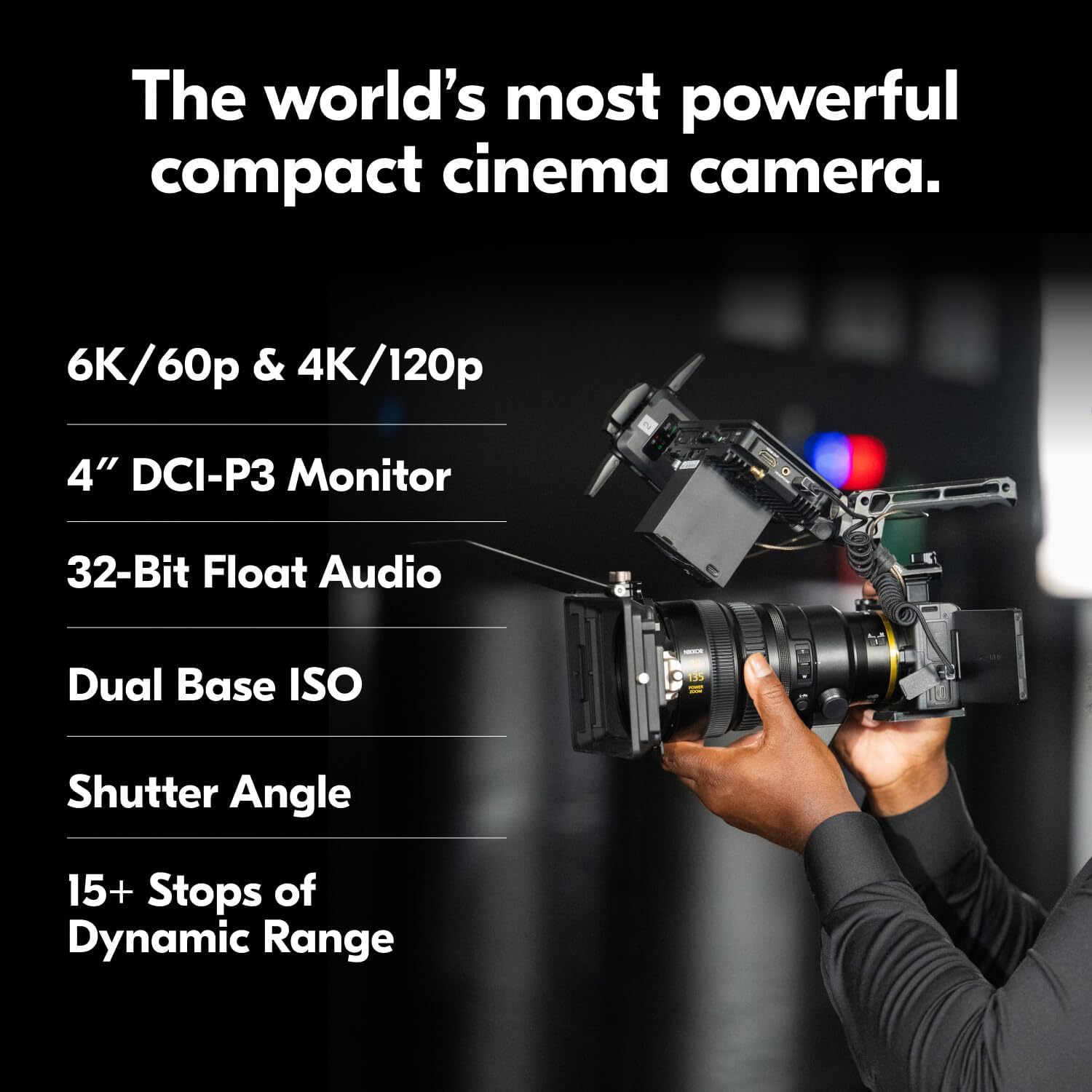 Nikon RED Z Cinema | ZR Camera | 32-Bit Float Audio R3D Color Science 6K Full-Frame Camera Body with 4' DCI-P3 Monitor and 50mm Prime Lens