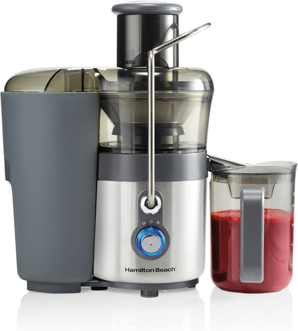 Hamilton Beach Juicer Machine, Centrifugal Extractor, Big Mouth 3' Feed Chute, Easy Clean, 2-Speeds, 40 oz. BPA Free Pitcher, 850 Watt Motor, Silver (67850)