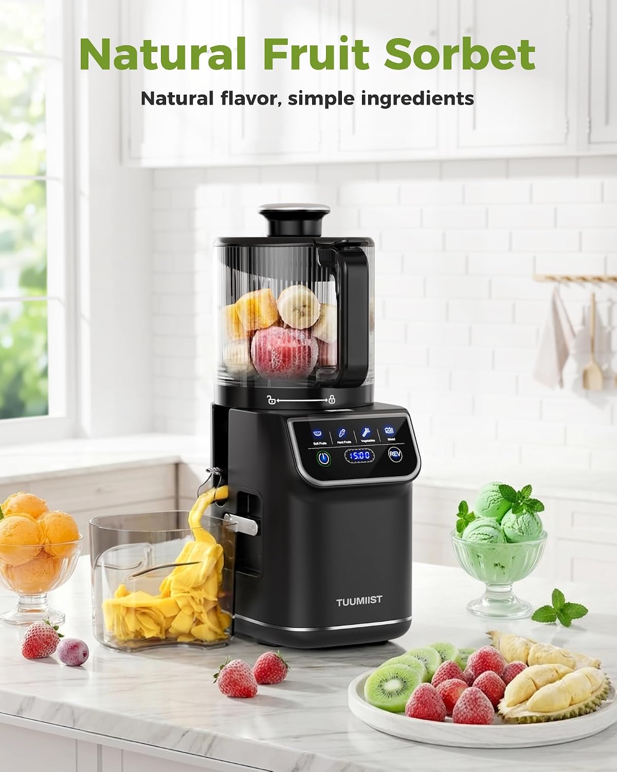 TUUMIIST 3-in-1 Cold Press Juicer Machine, Smart Touch Masticating Juicers for Whole Fruit & Vegetable, 6.5' Wide Chute Slow Juicer for Nut Milk & Sorbet, High Yield, 100oz Large Capacity, Easy Clean