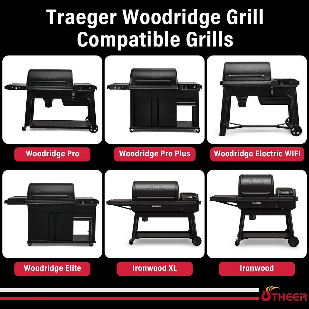 Utheer Upgraded Folding Front Shelf for Traeger Woodridge Pro, Woodridge Pro Plus, Woodridge Elite & Ironwood/Ironwood XL Pellet Grill, 28' BBQ Prep Table with Cutting Board, Basin & 4 Hooks