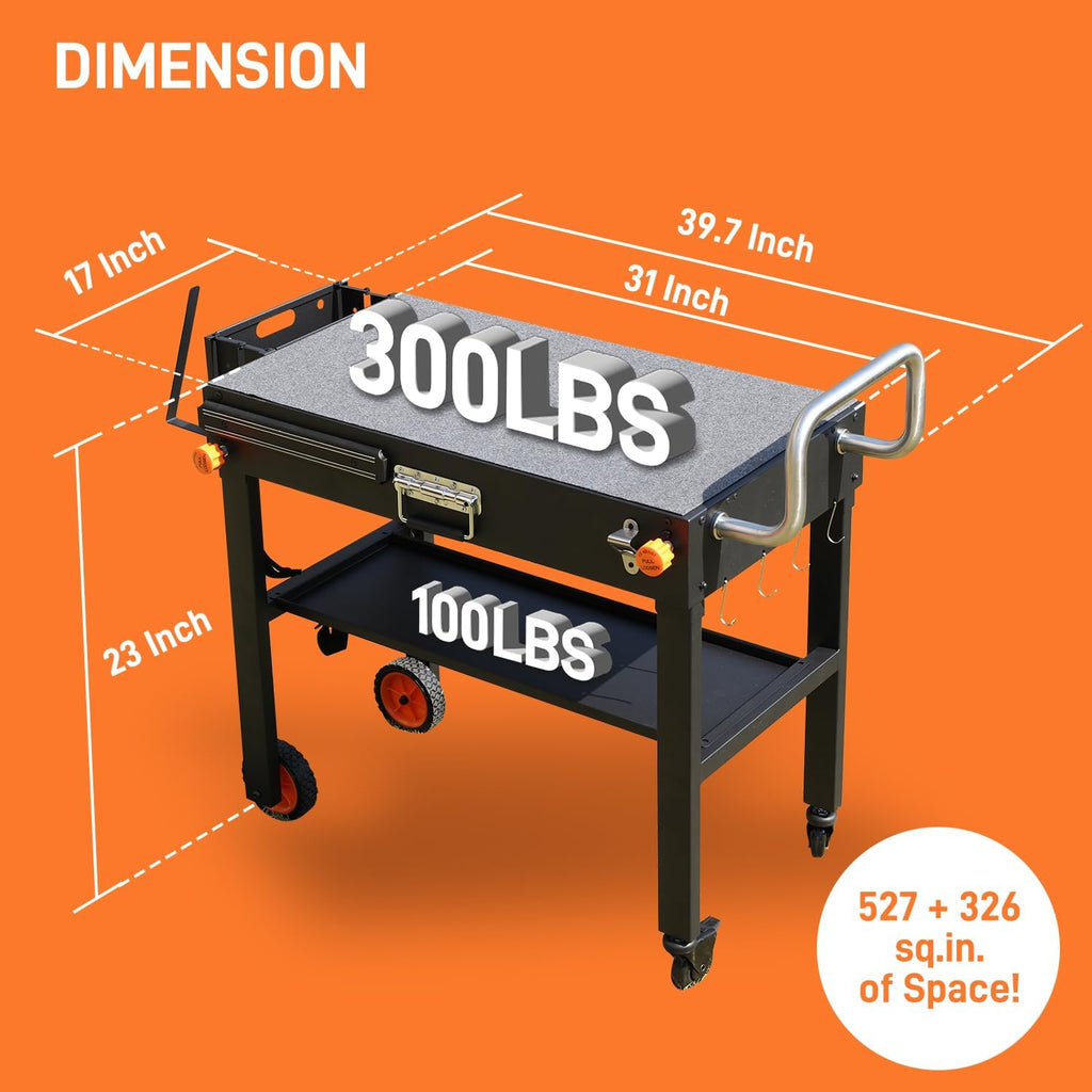 Grill Table for Blackstone 17/22 inch Griddle, Grill Cart with 22 inch Blackstone Griddle Cover, Griddle Stand with with Wheels, for Tailgating, Camping, RV