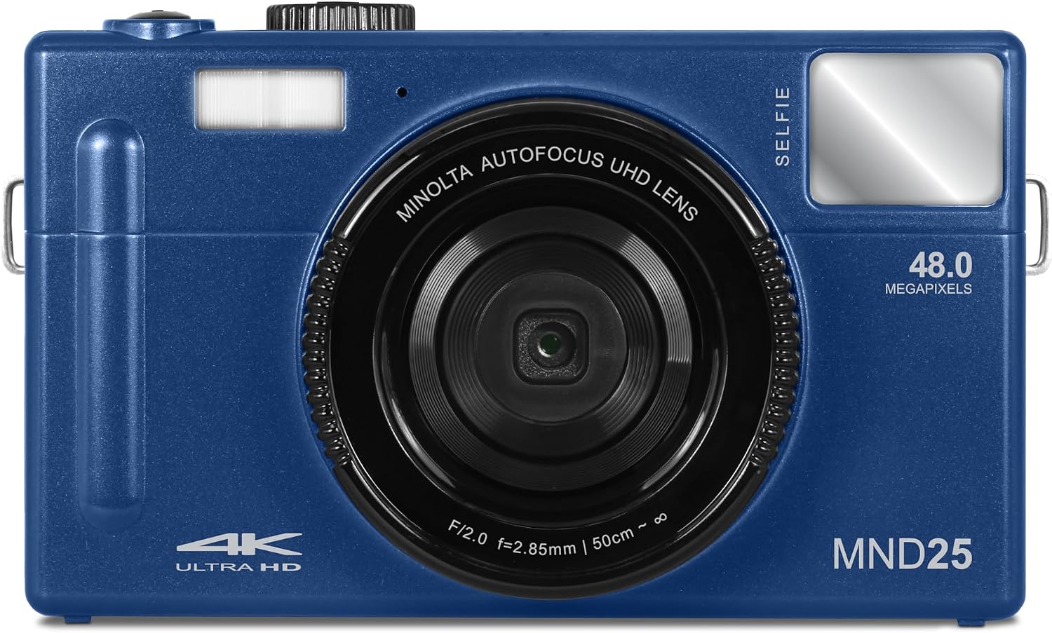 Minolta 48MP Autofocus Digital Camera with Selfie Mirror – 4K Ultra HD Video, 16x Digital Zoom, 3.0' LCD, Face Detection, Smile Capture, Scene Modes, Rechargeable Battery, Memory Card (Blue)
