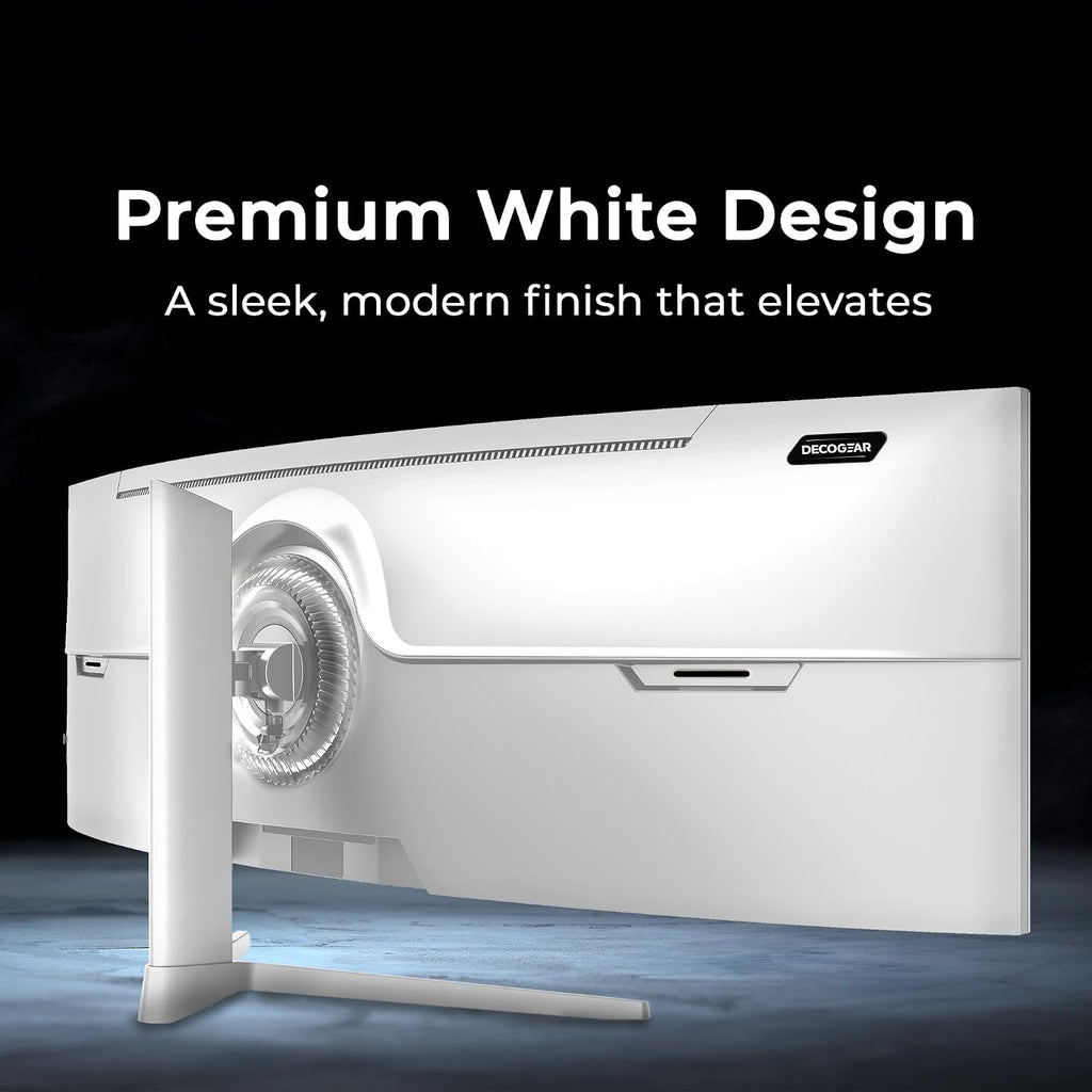 Deco Gear White 49 Inch Curved Monitor, 144HZ Ultrawide DFHD Screen, 3840x1080 32:9 VA Panel, R1500 E-LED, 2 HDMI 2 Display Port, 3000:1, Laptop PC Computer Accessory for Work Gaming Design Create