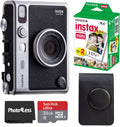 Fujifilm Instax Mini EVO Hybrid Black Instant Camera | Instax Mini Twin Pack Instant Film | 32GB microSD Card with Adapter | Black Camera Case