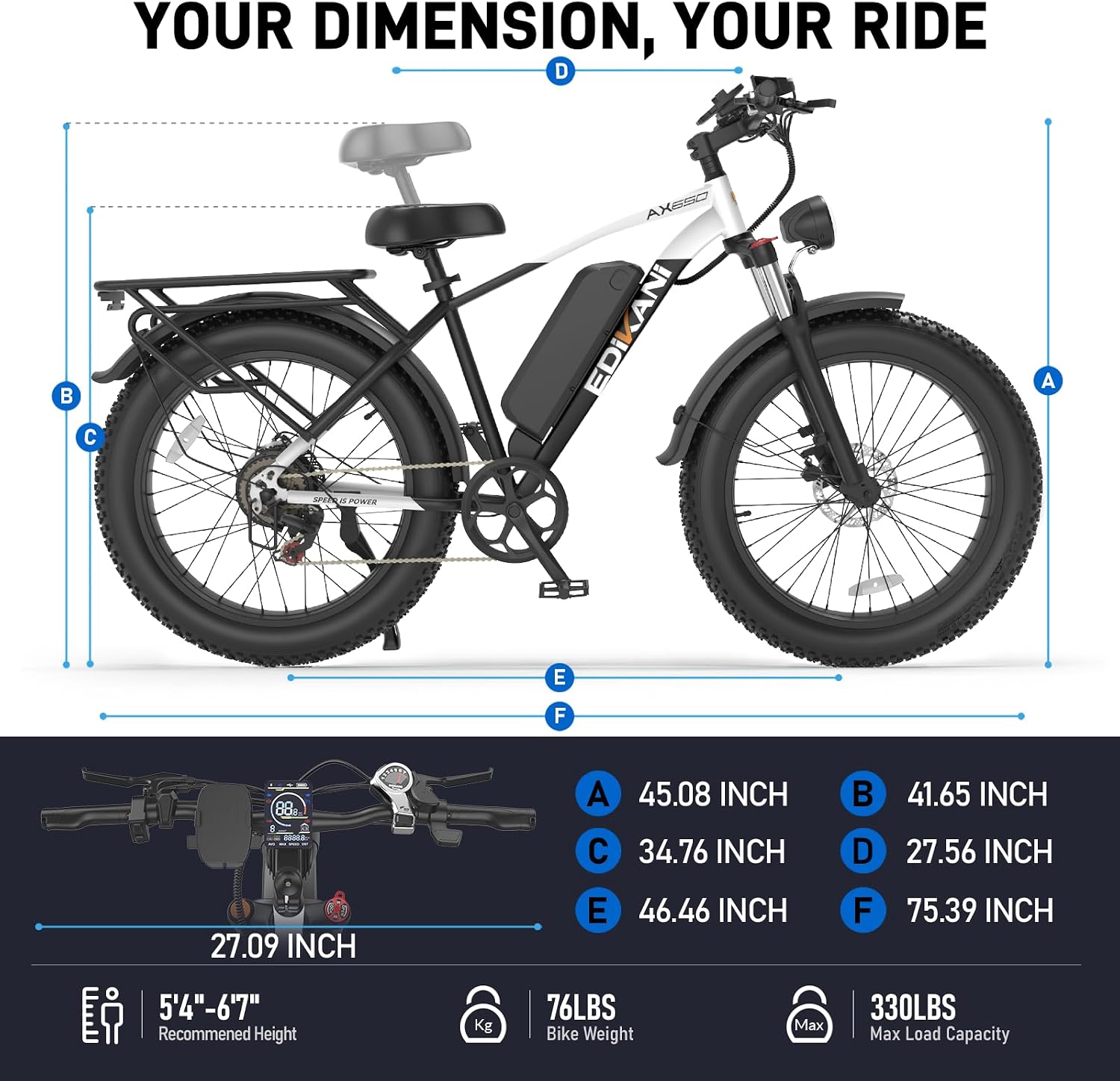 EDIKANI S01 26' Electric Bike for Adults, Peak 2000W 34MPH Fast E Bike for Men, 100 Miles Fat Tire Ebike for Adults Electric with 1104WH Removable Battery, E Bicycle for Commuter with Brake Light