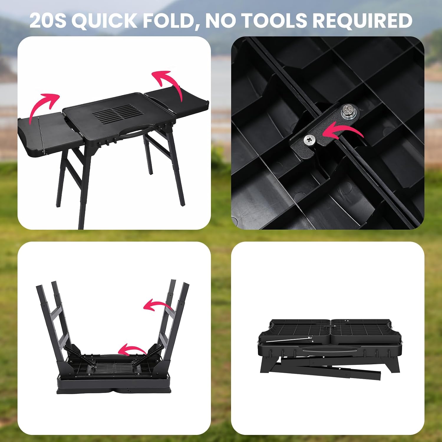 GRISUN Universal Folding Grill Cart | Portable Stand for Ninja Woodfire OG700/OG800/OG900, Blackstone, Ooni | 3-Height Adjustable