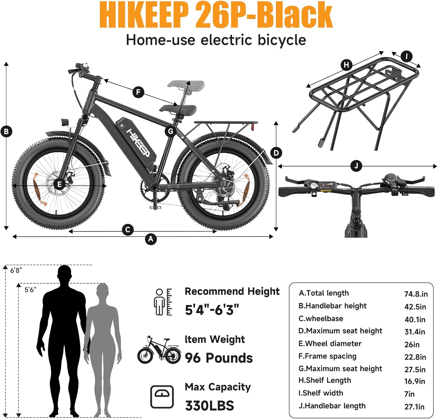 Electric Bike for Adults - 26' Ebike, 48V/7.8AH/15.6AH/25Ah Battery, 20-40MPH, Full Suspension, LCD Display, Adjustable Seat & Heavy-Duty 330lbs E-Bike
