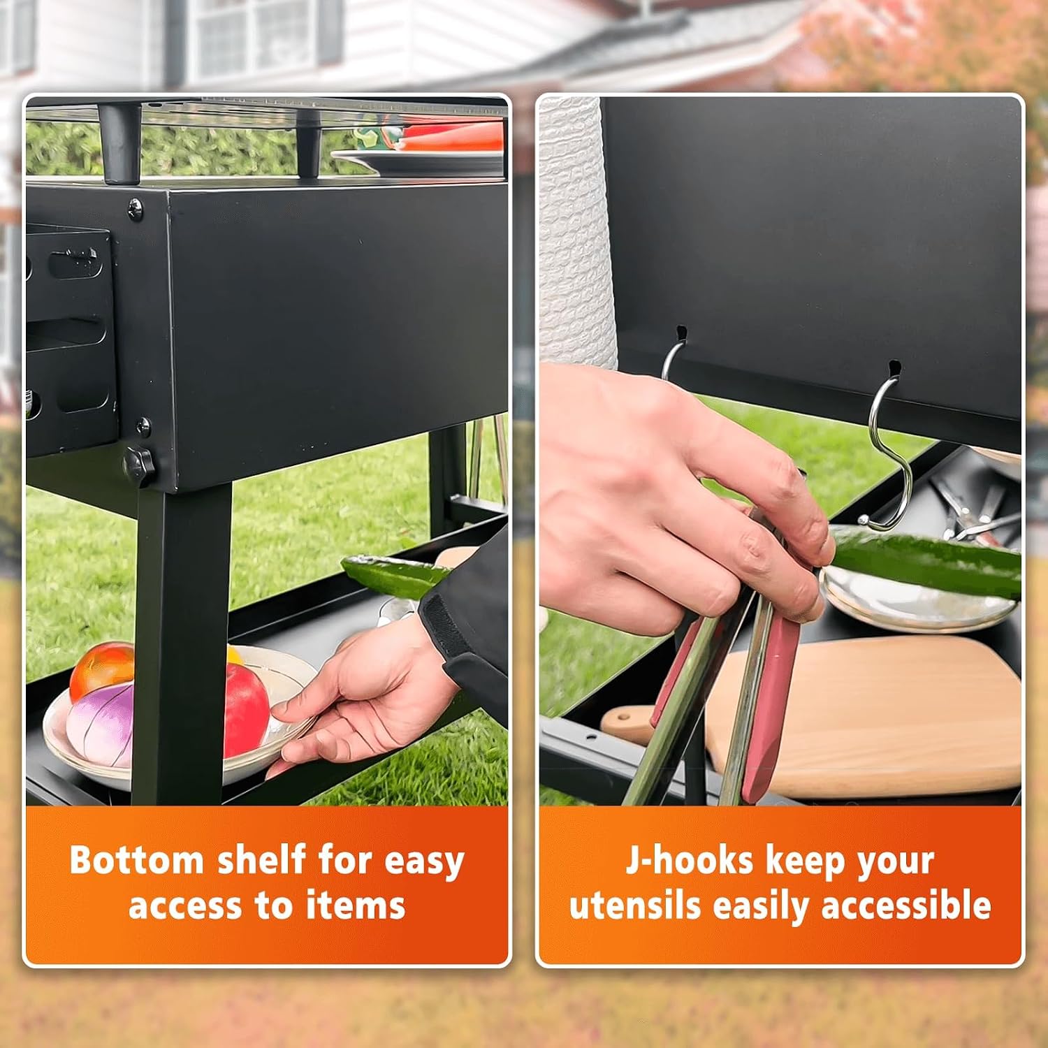 Grill Table for Ninja, Universal Foldable Grill Cart for Blackstone, Weber, Ooni Pizza Oven, Portable Outdoor Grill Stand, Adjustable Height 28''-36'', with Caddy, Paper Towel Holder, 4 Wheels