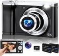 Digital Camera,5K 56MP Cameras for Photography Autofocus,Vlogging Compact Camera with Front and Rear Camera,10X Optical Zoom,6-Axis Anti-Shake,Touch Screen with 64GB SD Card,2 Batteries
