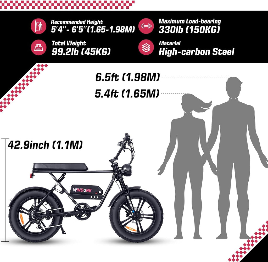 Windone E20/K2 Electric Bike for Adults, Max 20/28 MPH & 40/46.6 Miles Range, 20''×3/4'' Tire and 350/750W Motor Ebike, 7 Speed Urban Commuter Electric Bicycle, 36V10.4AH / 48V13AH Removable Battery