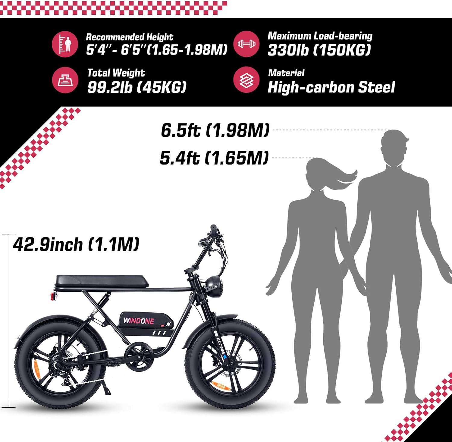 Windone E20/K2 Electric Bike for Adults, Max 20/28 MPH & 40/46.6 Miles Range, 20''×3/4'' Tire and 350/750W Motor Ebike, 7 Speed Urban Commuter Electric Bicycle, 36V10.4AH / 48V13AH Removable Battery