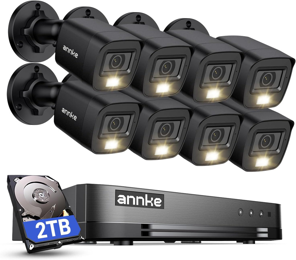 ANNKE 16CH 2MP FHD AI Surveillance Security Camera System with 2TB Hard Drive and 8X 2MP Outdoor Weatherproof CCTV Cameras with Smart Dual Light, Human Vehicle Detection, Color Night Vision
