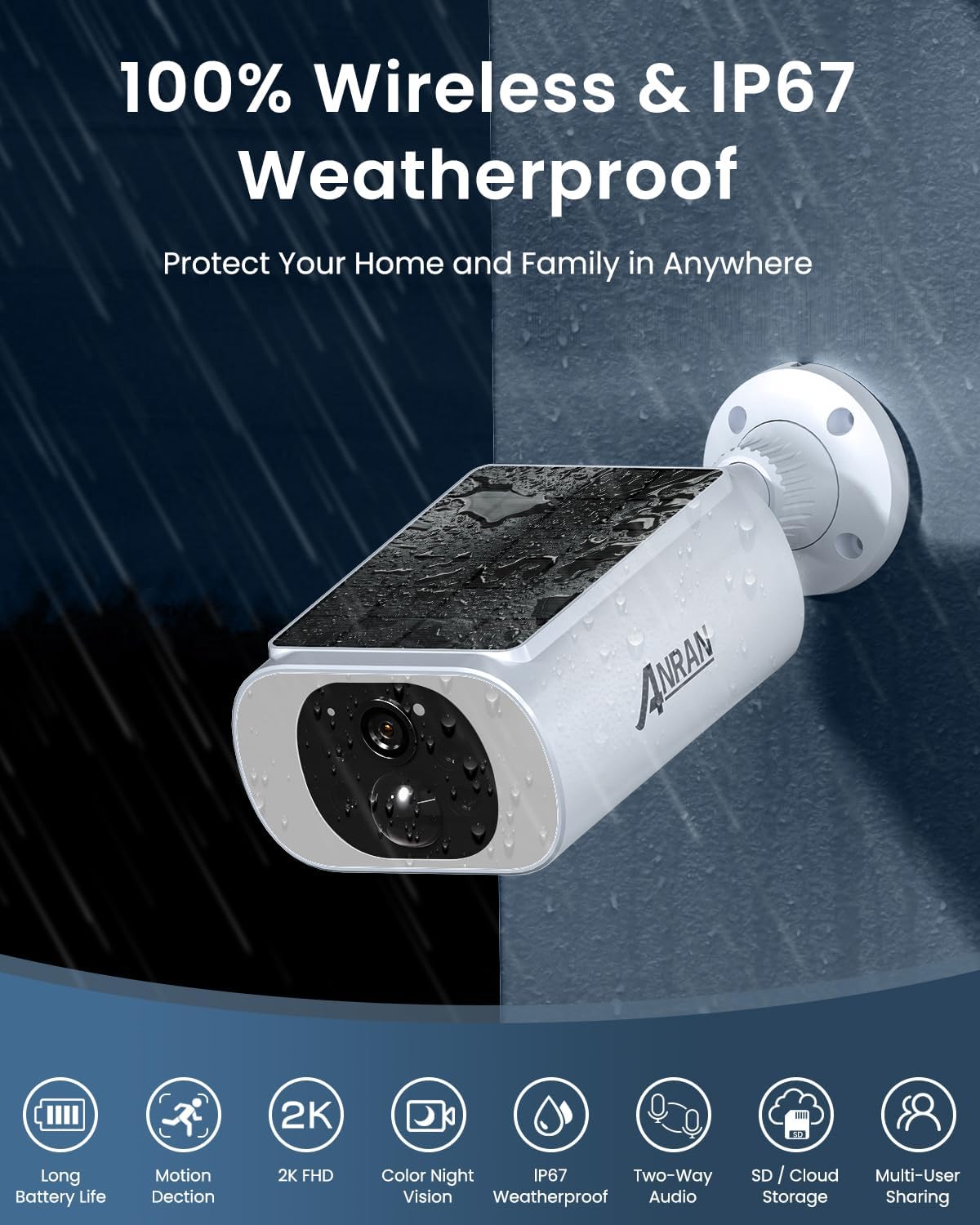 ANRAN 2K Cameras for Home Security Outside, Solar Security Cameras Wireless Outdoor, Battery Powered WiFi Surveillance with Human Detection, Color Night Vision, Spotlight, Works with Alexa (4 Pack)
