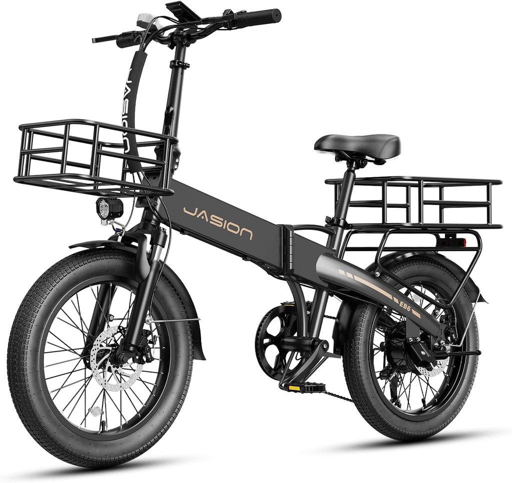 Jasion EB6 Foldable Electric Bike for Adults,【1200W Peak Motor, 25 MPH, 50 Miles Range】 20' Fat Tire Ebike with 48V Built-in Battery, Lightweight Aluminum Frame E Bike for Commuting, Off-Road, Travel