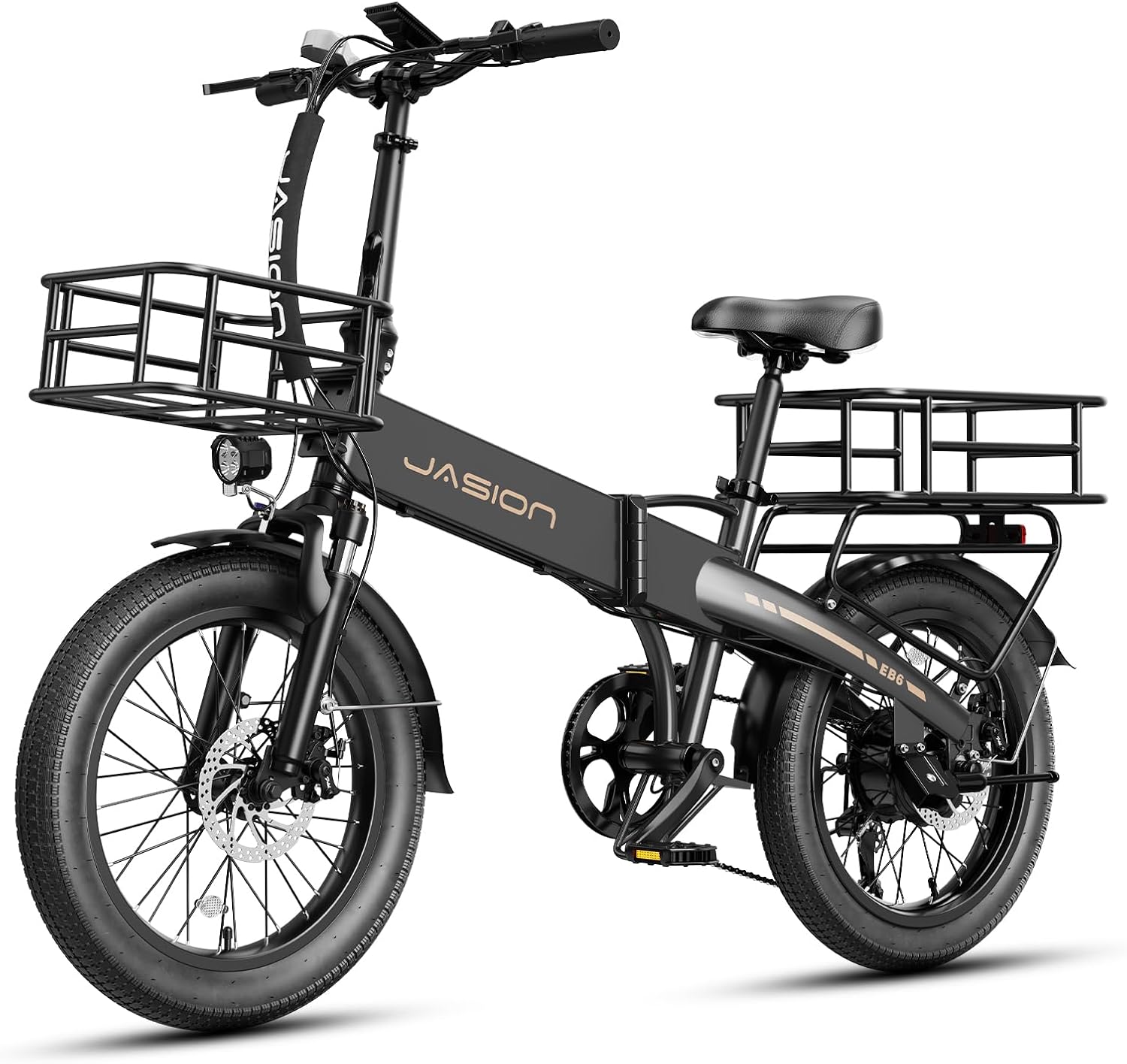 Jasion EB6 Foldable Electric Bike for Adults,【1200W Peak Motor, 25 MPH, 50 Miles Range】 20' Fat Tire Ebike with 48V Built-in Battery, Lightweight Aluminum Frame E Bike for Commuting, Off-Road, Travel