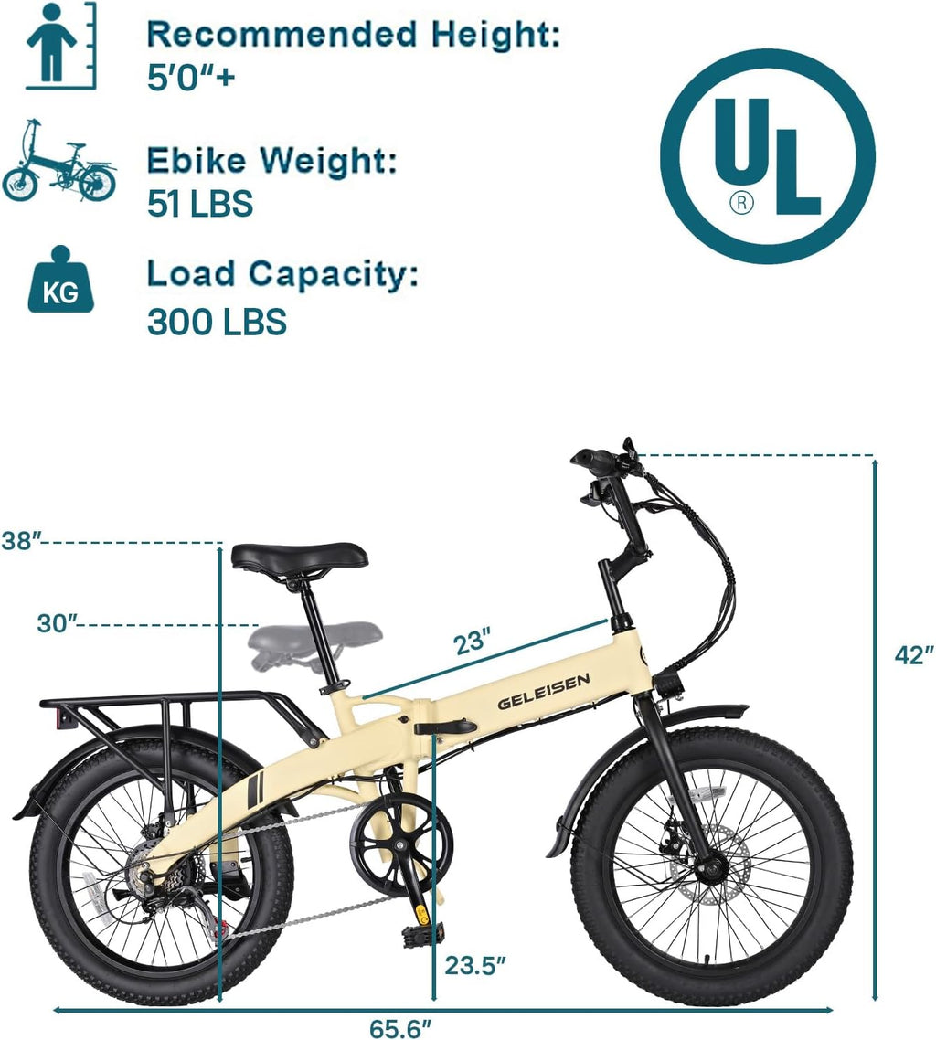 Folding Electric Bike for Adults, 20'×3.0 Fat Tire Electric Bicycle, 374.4Wh Battery Ebike, 20MPH Electric Cargo Bike with LCD Color Display & 6 Speed Gears (Fits for 5'0'+)