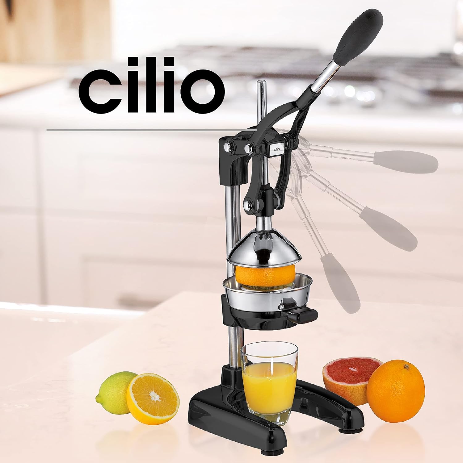 Cilio Commercial Grade Citrus Press Manual Juicer, Black