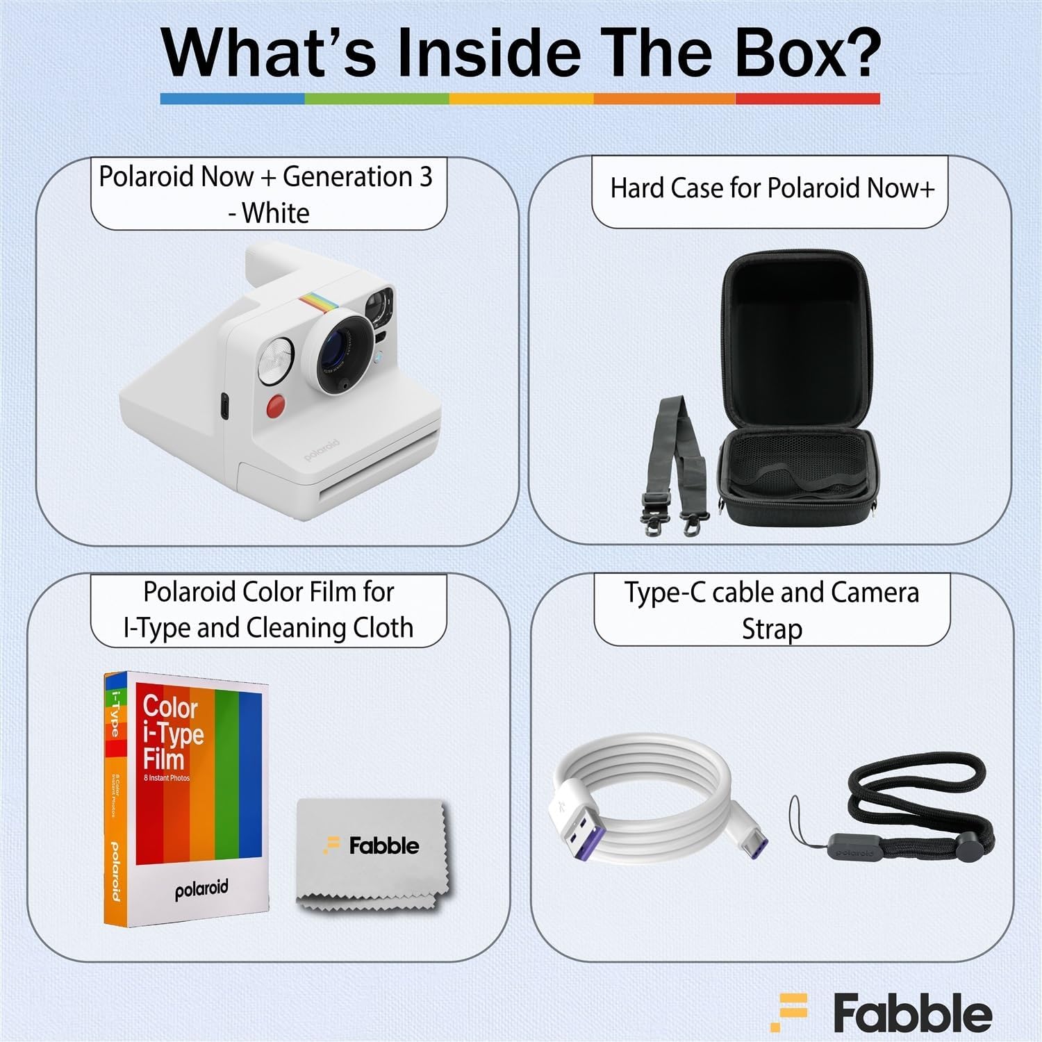 Polaroid Now+ Generation 3 I-Type Instant Film Camera (White) Bundle with Polaroid Color I-Type Film (8 Exposures), Hard Protective Case and USB-C 6 ft. Cable