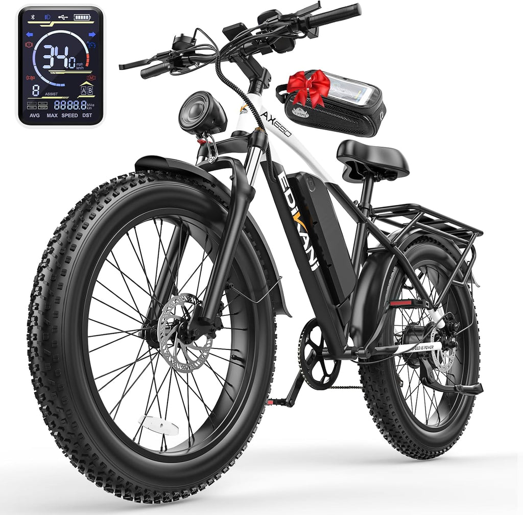 EDIKANI S01 26' Electric Bike for Adults, Peak 2000W 34MPH Fast E Bike for Men, 100 Miles Fat Tire Ebike for Adults Electric with 1104WH Removable Battery, E Bicycle for Commuter with Brake Light